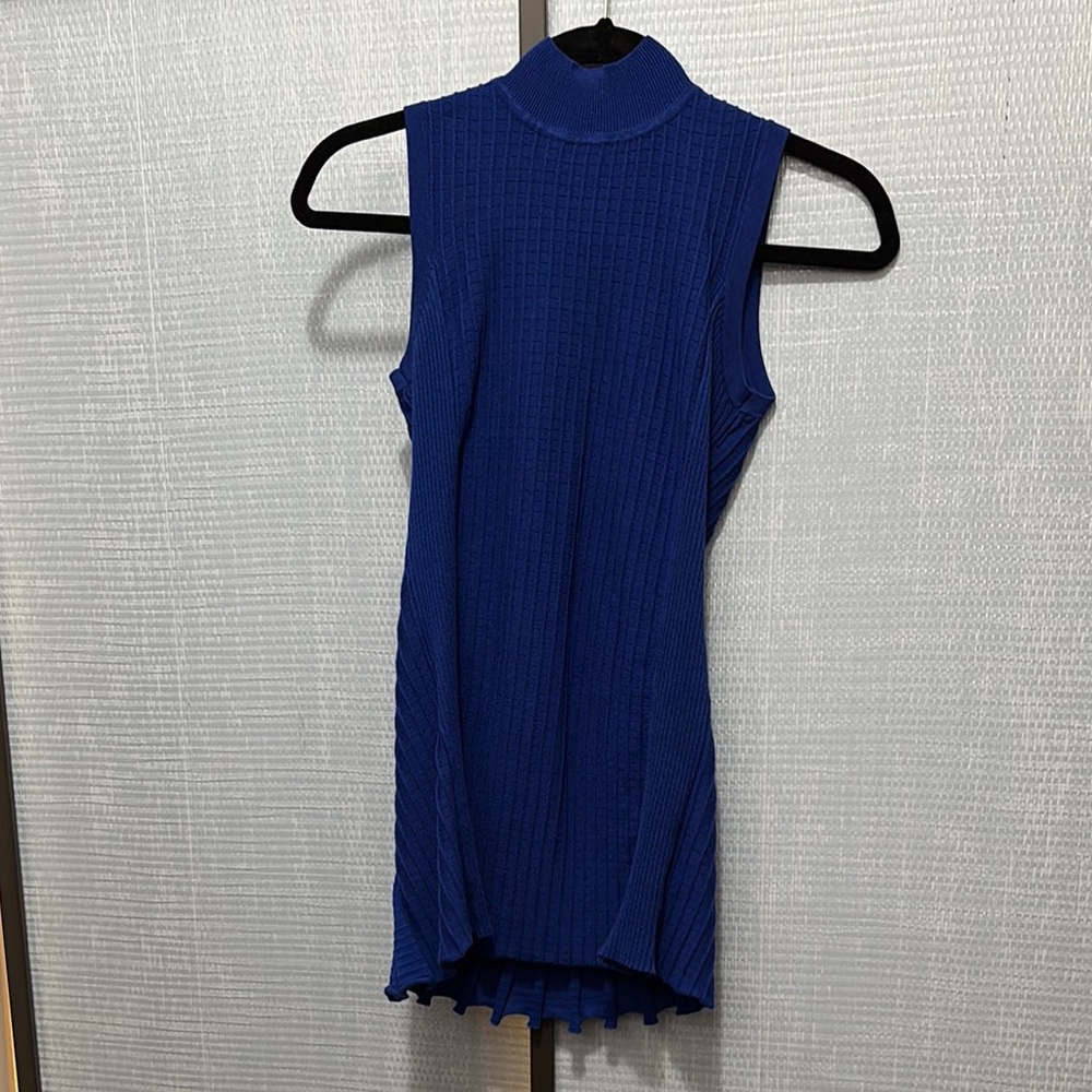 Sleeveless Blue Ribbed Knit Top